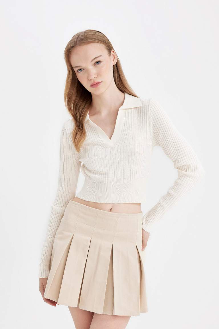 Coool Piliseli Normal Bel Basic Düz Gabardin Mini Etek