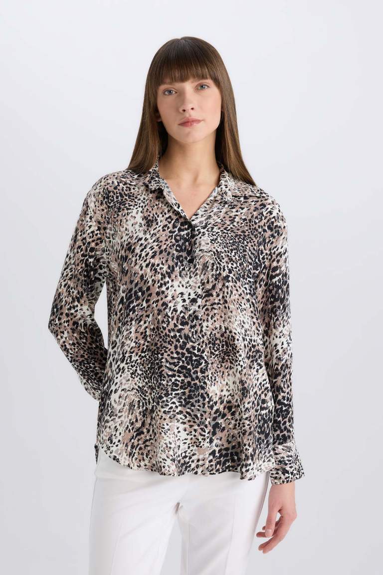 Oversize Fit Shirt Collar Animal Long Sleeve Shirt