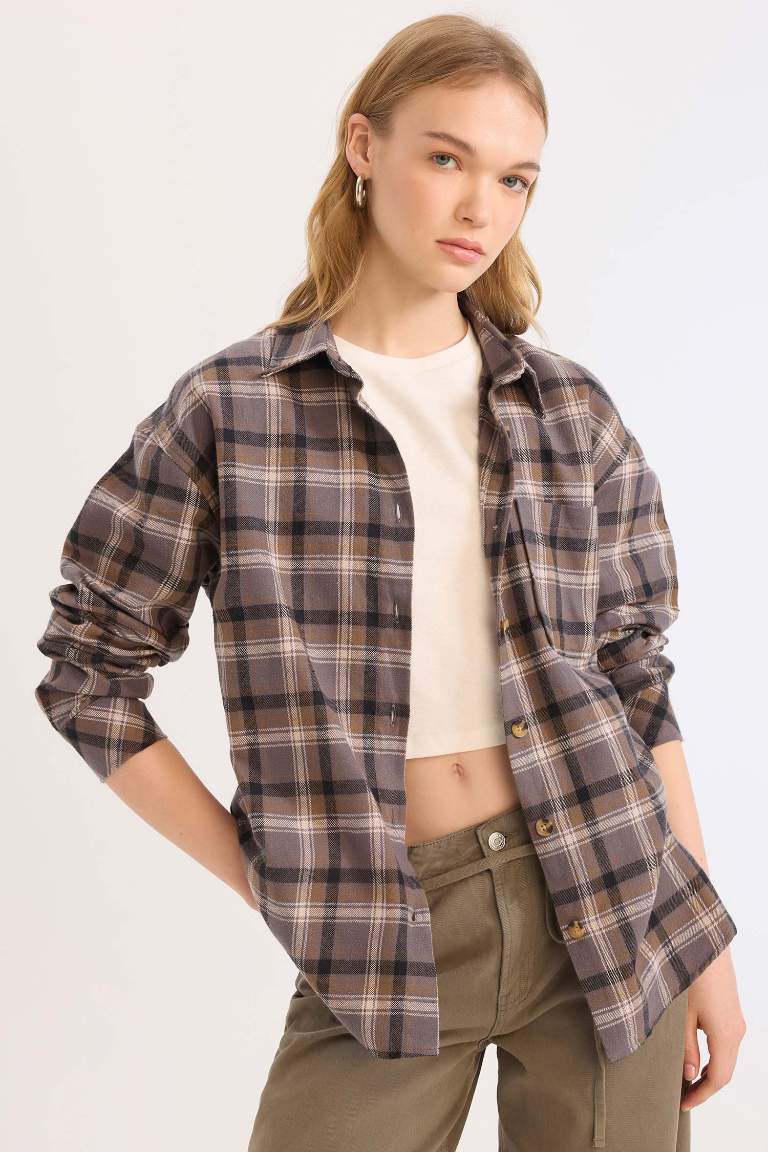 Oversize Fit Checkered Flannel Lumberjack Jacket Shirt