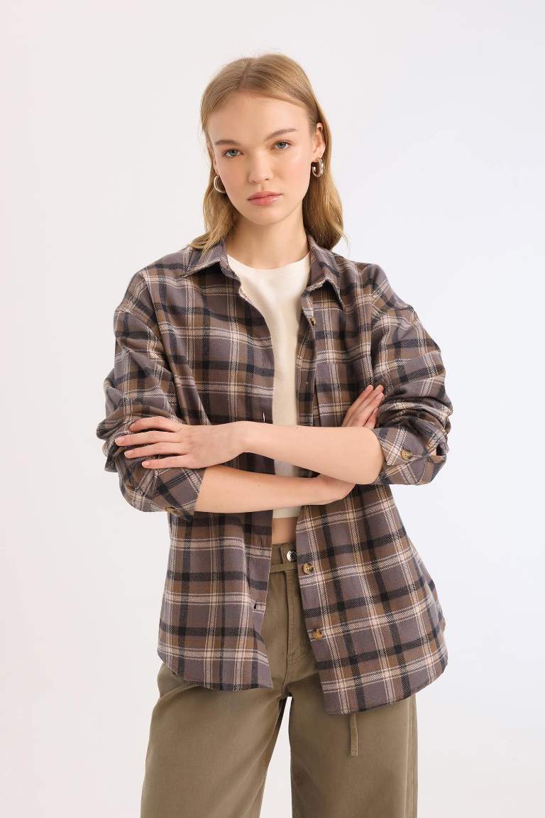 Oversize Fit Checkered Flannel Lumberjack Jacket Shirt