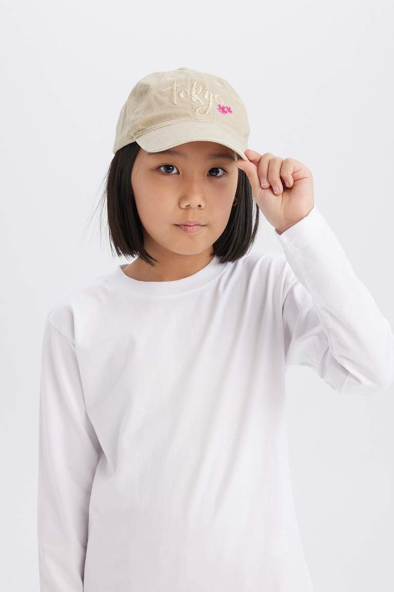 Girl Embroidered Cotton Cap