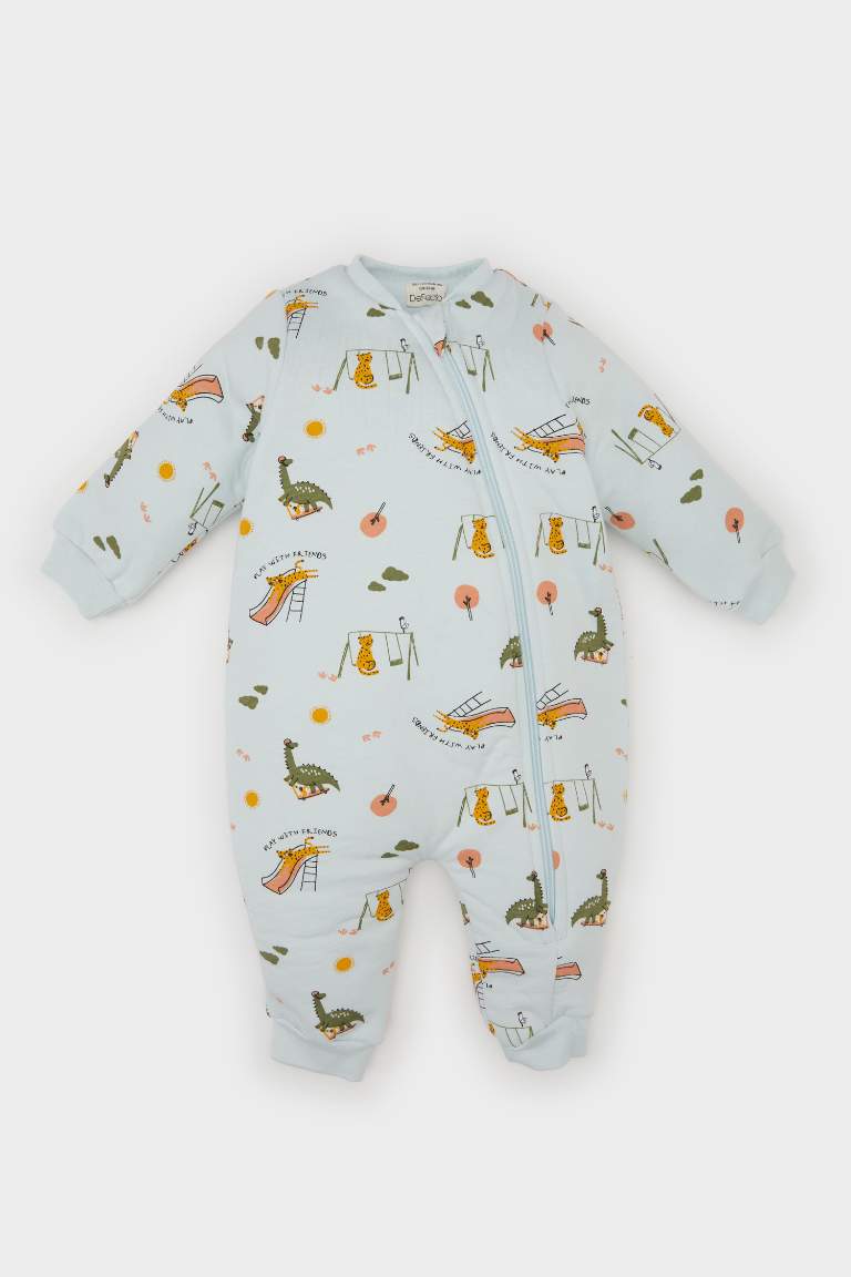 Baby Boy Newborn Dinosaur Printed Zippered 2,5 Tog Fiber Cotton Jumpsuit