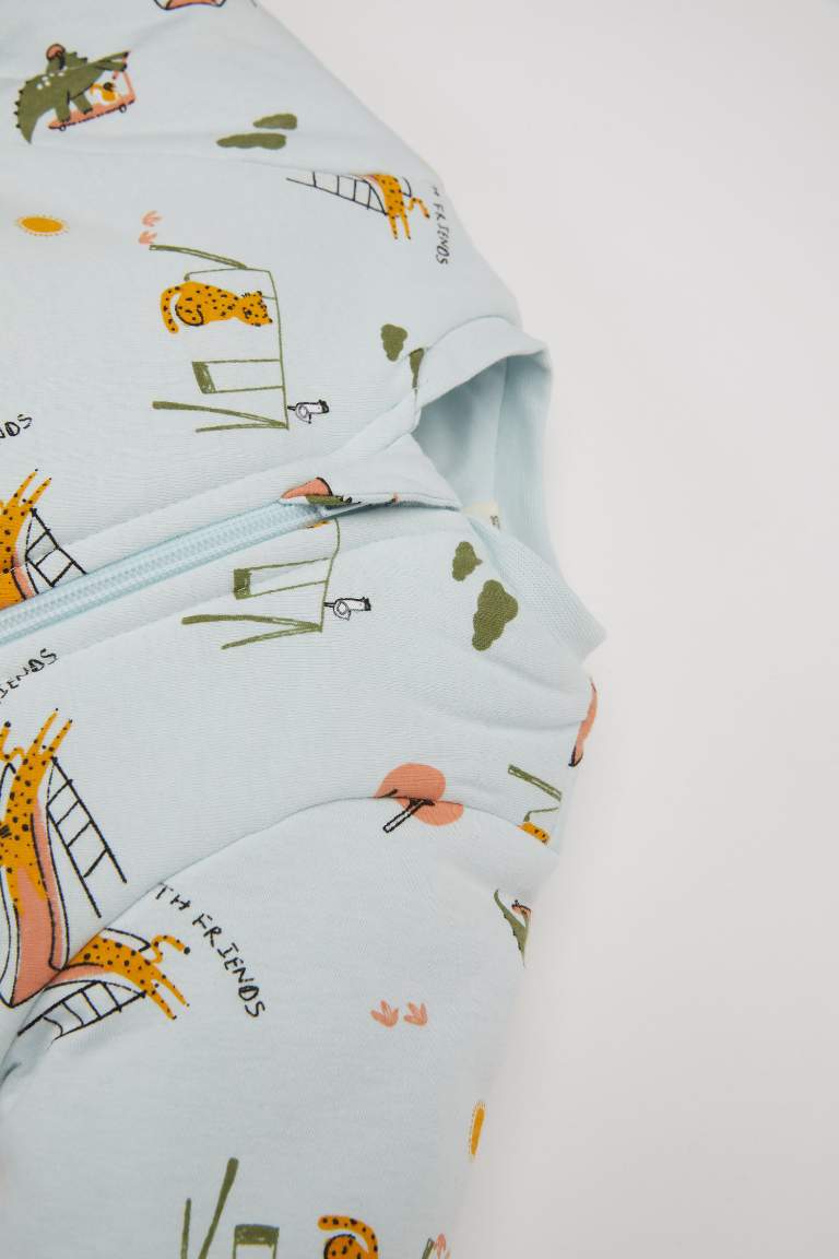 Baby Boy Newborn Dinosaur Printed Zippered 2,5 Tog Fiber Cotton Jumpsuit