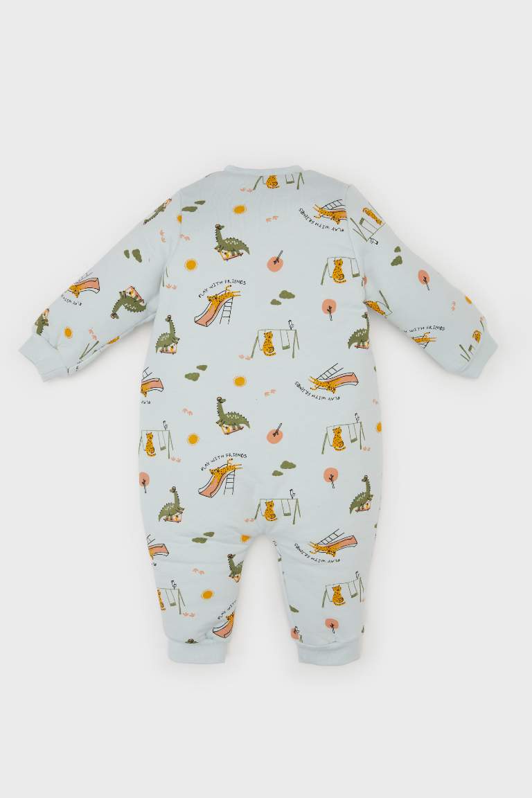 Baby Boy Newborn Dinosaur Printed Zippered 2,5 Tog Fiber Cotton Jumpsuit