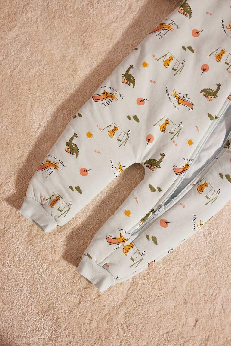 Baby Boy Newborn Dinosaur Printed Zippered 2,5 Tog Fiber Cotton Jumpsuit