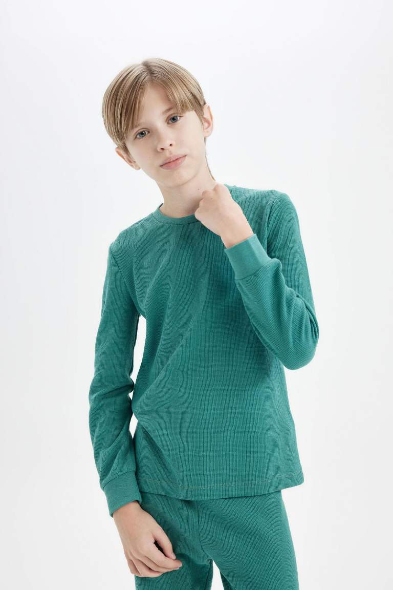 Boy Long Sleeve Waffle 2 Piece Pajama Set