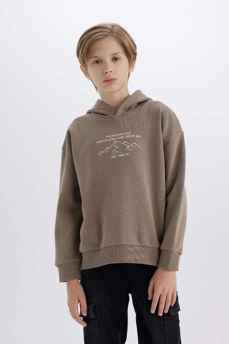 Boy Oversize Fit Printed Hooded Sweatshirt