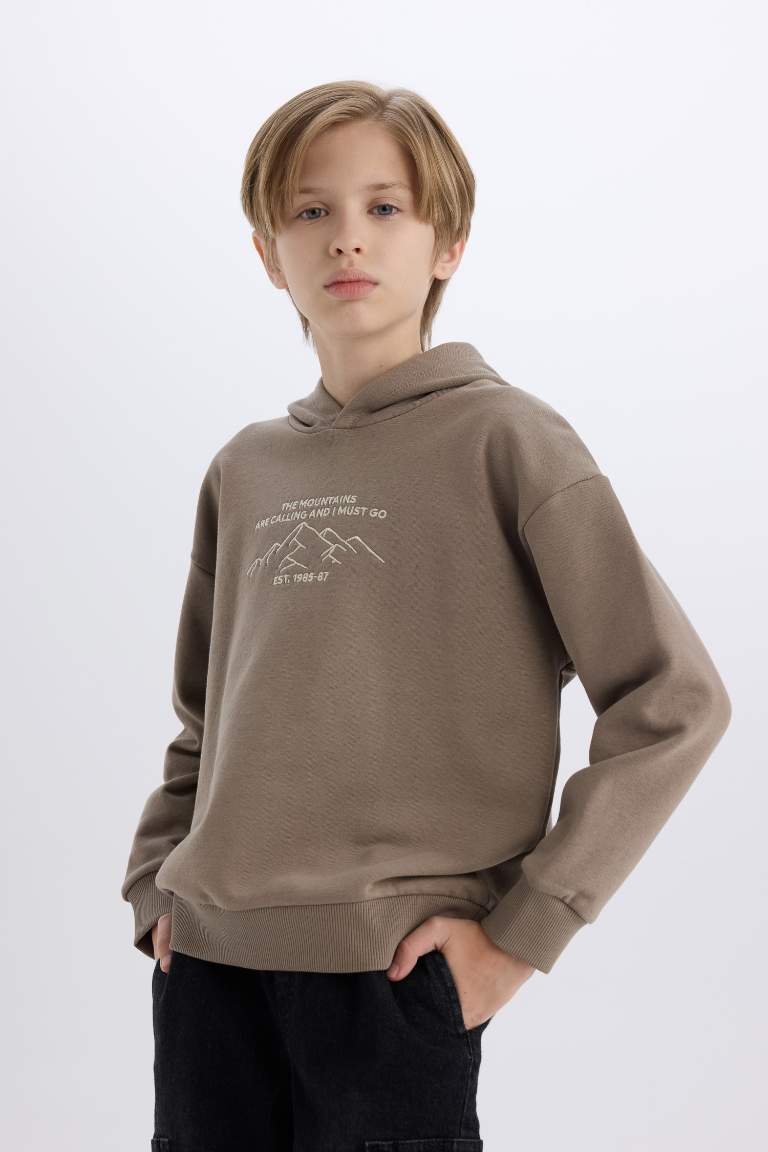 Boy Oversize Fit Printed Hooded Sweatshirt