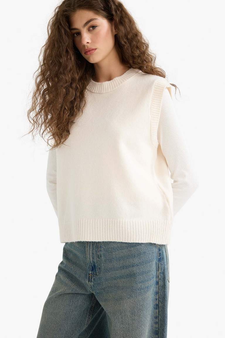 Regular Fit Basic Düz Bisiklet Yaka Triko Süveter