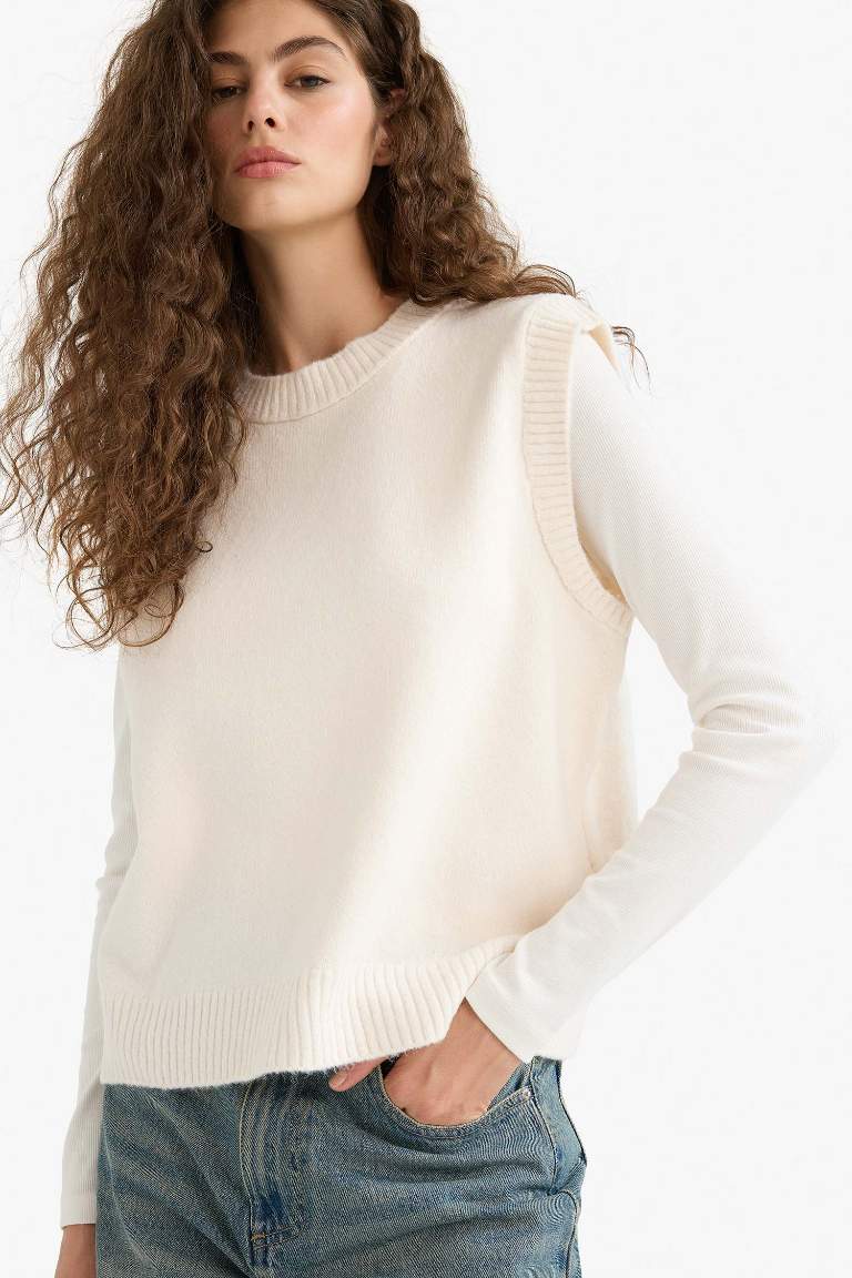 Regular Fit Basic Düz Bisiklet Yaka Triko Süveter