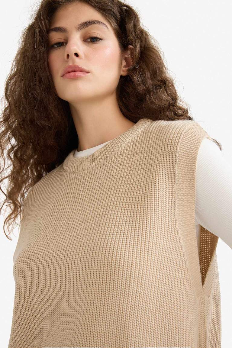 Regular Fit Basic Düz Bisiklet Yaka Triko Süveter