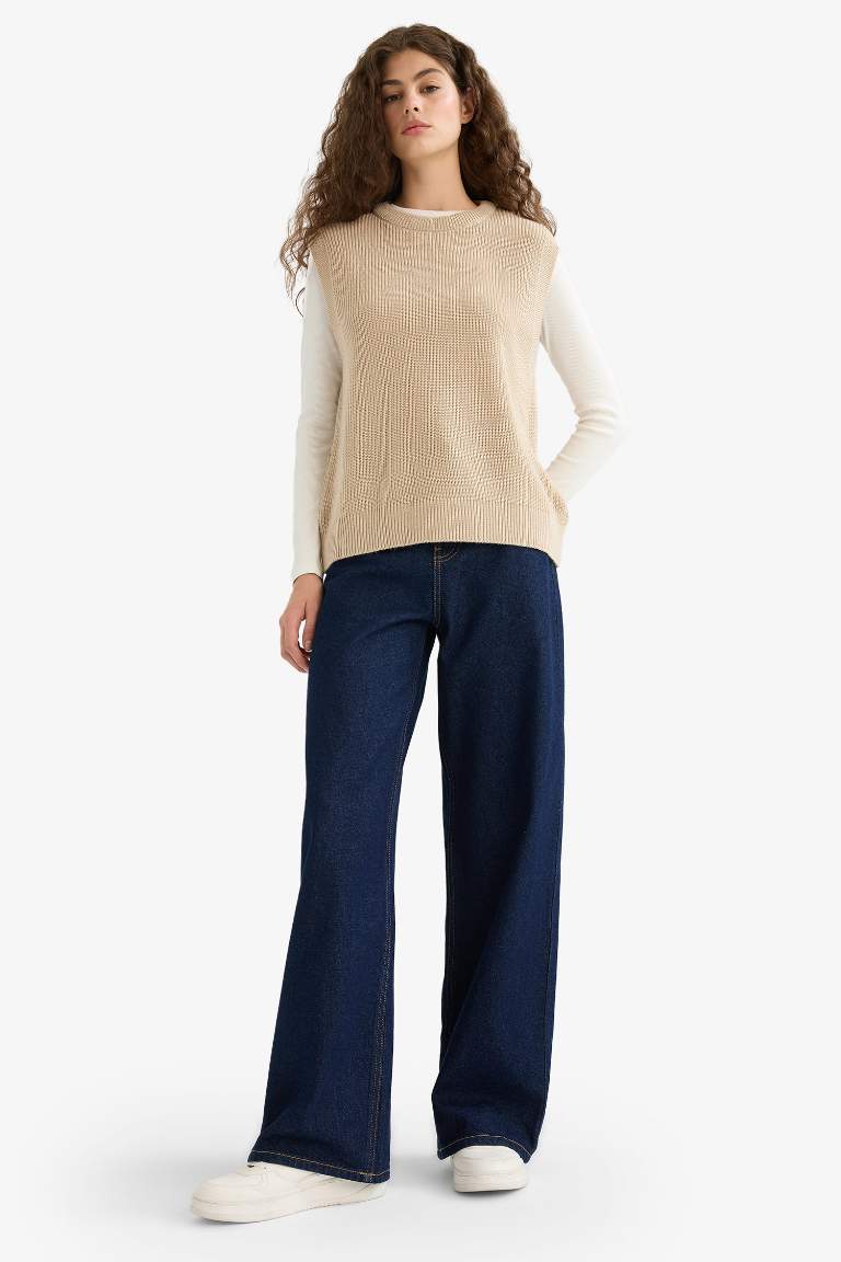 Regular Fit Basic Düz Bisiklet Yaka Triko Süveter