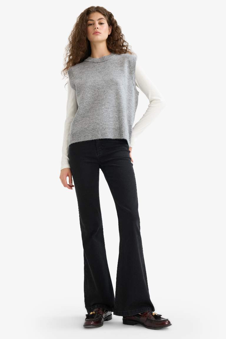 Regular Fit Basic Düz Bisiklet Yaka Triko Süveter