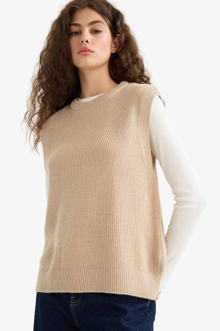 Regular Fit Basic Düz Bisiklet Yaka Triko Süveter