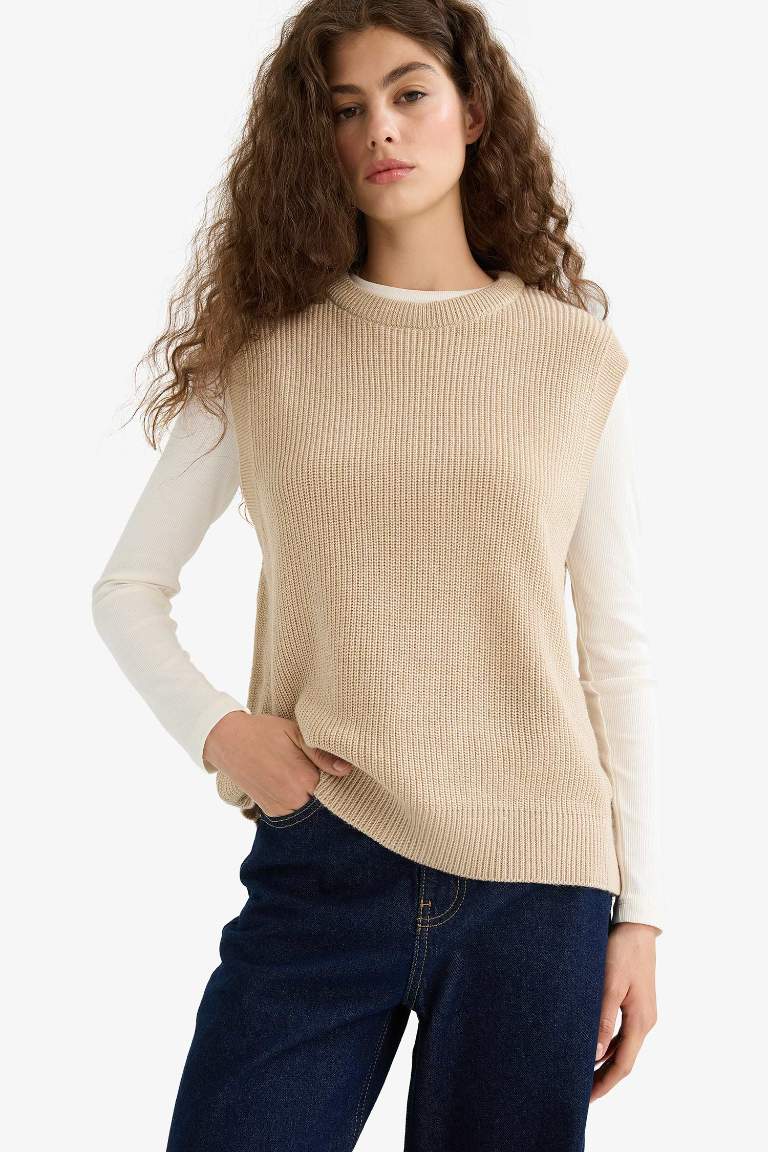 Regular Fit Basic Düz Bisiklet Yaka Triko Süveter