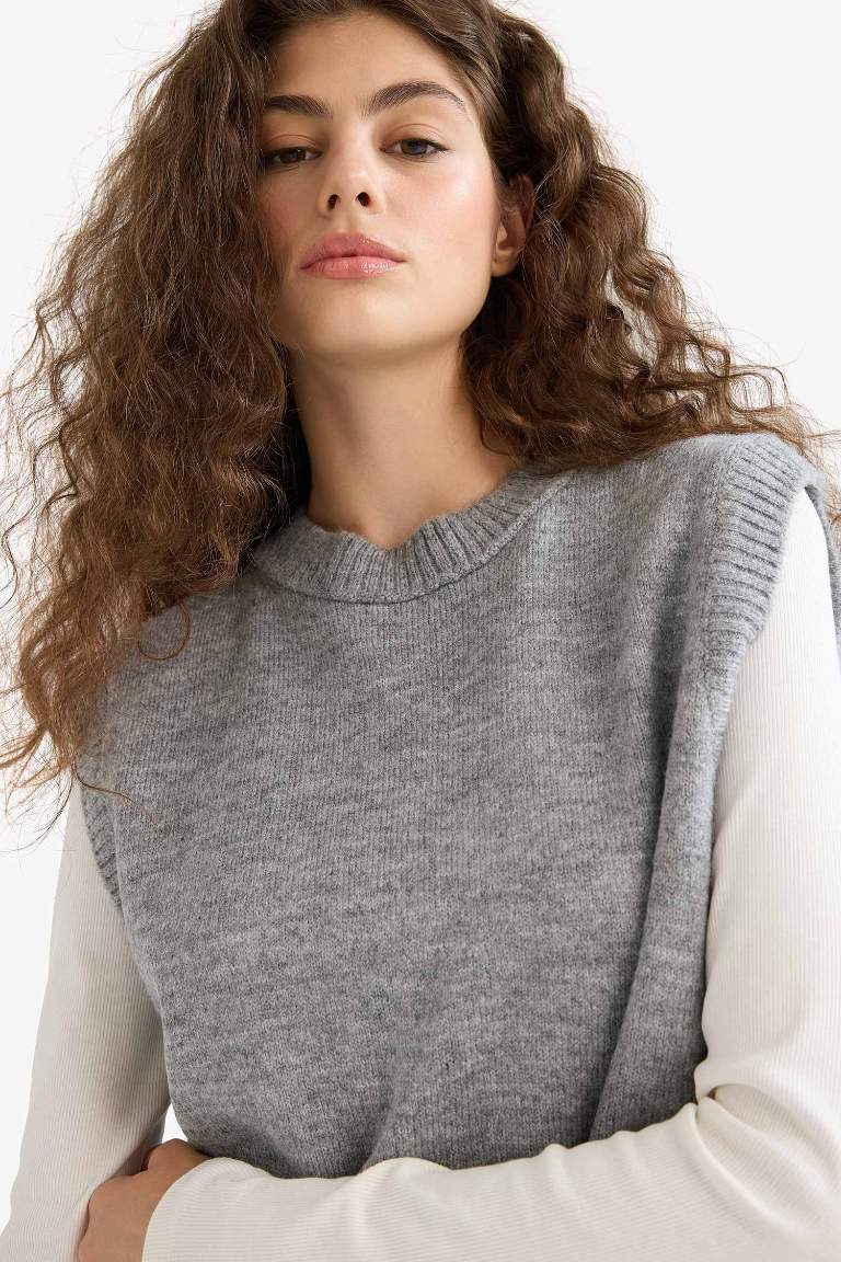 Regular Fit Basic Düz Bisiklet Yaka Triko Süveter