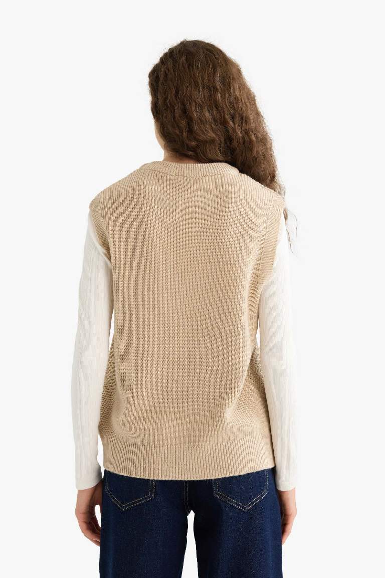 Regular Fit Basic Düz Bisiklet Yaka Triko Süveter
