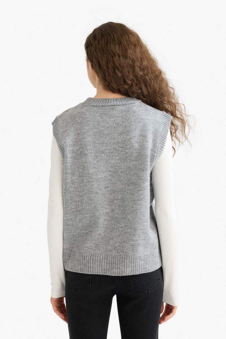 Regular Fit Basic Düz Bisiklet Yaka Triko Süveter