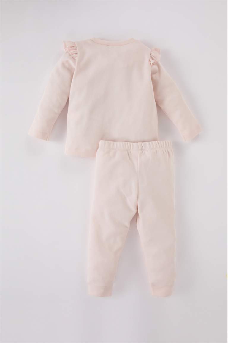 Kız Bebek Pijama Takımı Balerin Baskılı Uzun Kollu Üst Beli Lastikli Uzun Alt