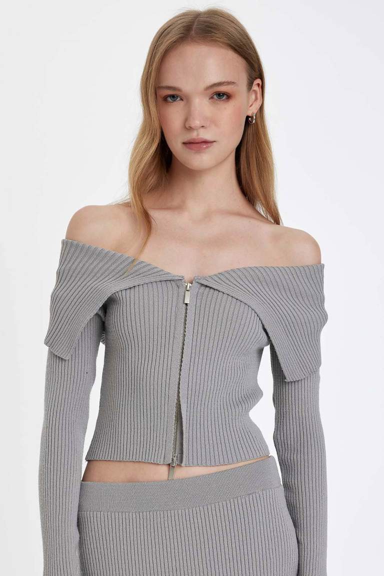 Cardigan à épaules découvertes zippé Coupe Slim