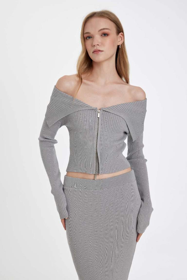 Cardigan à épaules découvertes zippé Coupe Slim