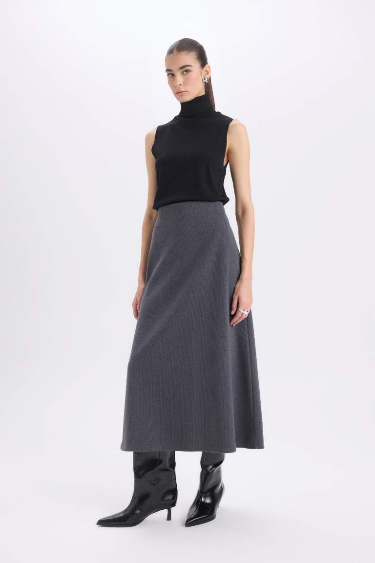 A Kesim Esnek Belli Basic Düz Normal Bel Maxi Etek