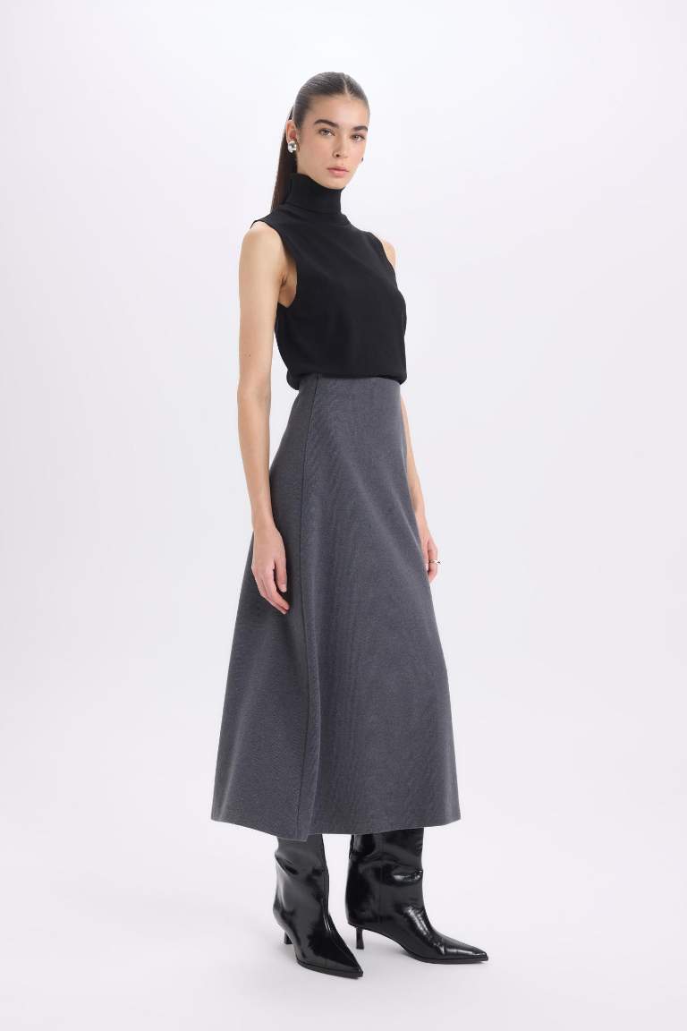 A Kesim Esnek Belli Basic Düz Normal Bel Maxi Etek