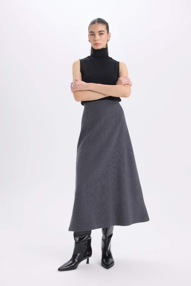 A Kesim Esnek Belli Basic Düz Normal Bel Maxi Etek
