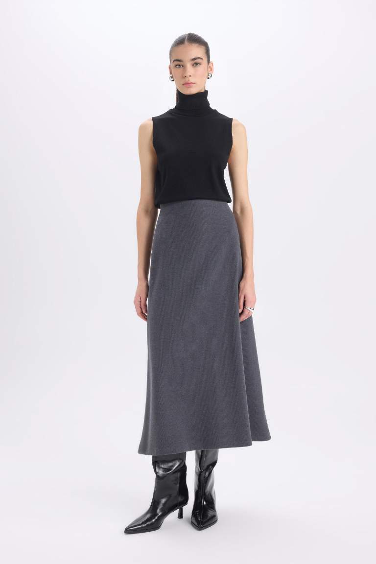 A Kesim Esnek Belli Basic Düz Normal Bel Maxi Etek