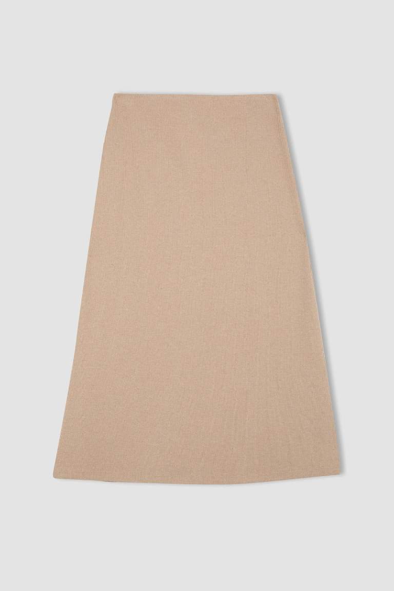 A Kesim Beli Lastikli Basic Düz Normal Bel Maxi Etek