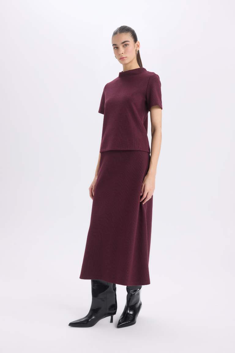 A Cut Normal Waist Maxi Knitted Skirt