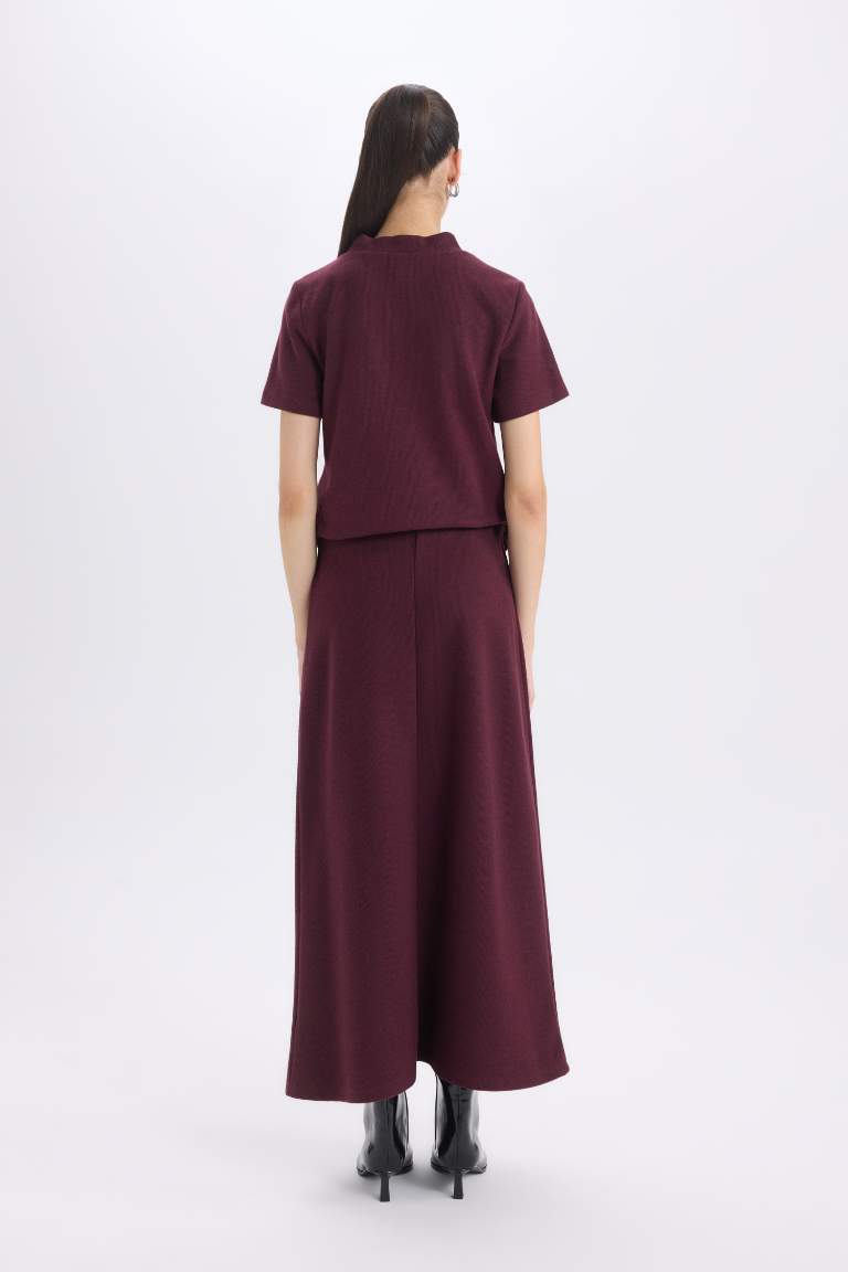 A Cut Normal Waist Maxi Knitted Skirt