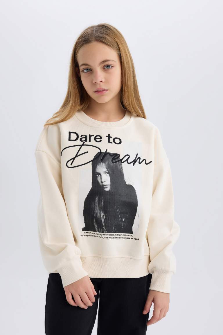 Girl Oversize Fit Crew Neck Printed Sweatshirt