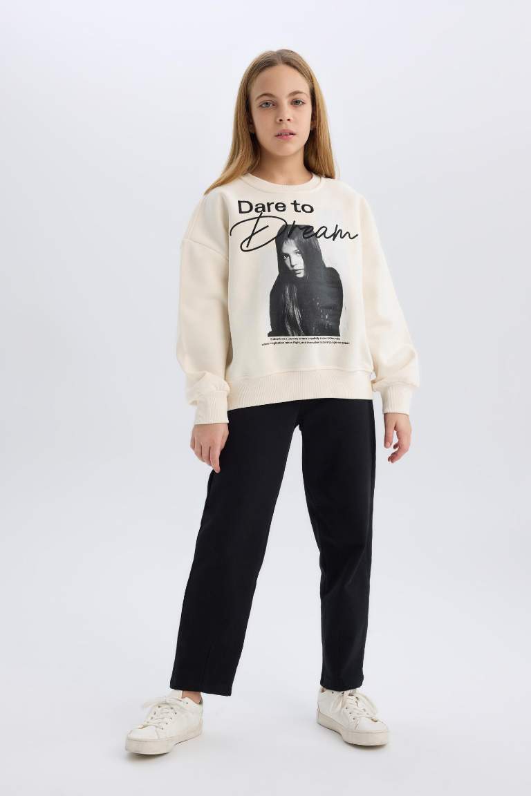 Girl Oversize Fit Crew Neck Printed Sweatshirt