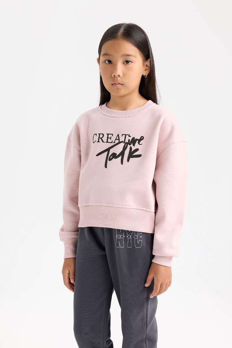 Girl Relax Fit Crew Neck Printed Sweatshirt