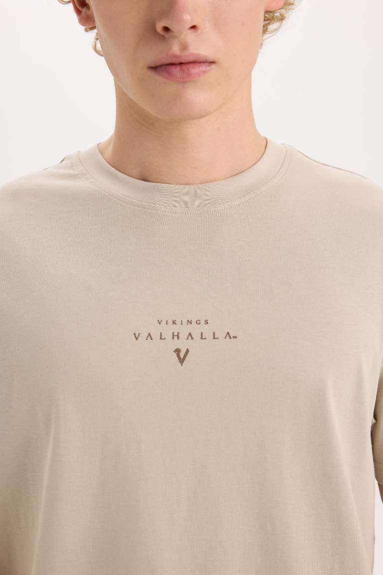 T-shirt imprimé Vikings Valhalla à col rond et manches courtes