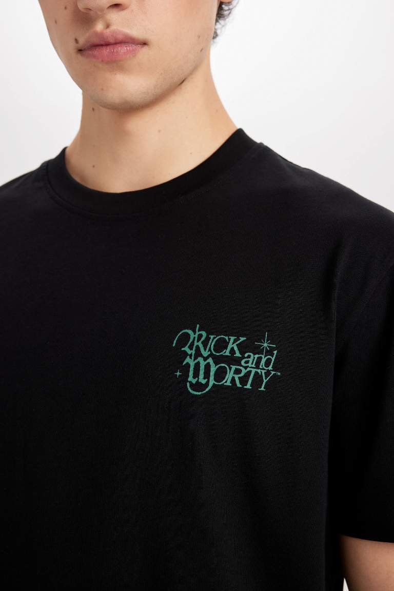 Regular Fit Crew Neck Rick and Morty Printed T-Shirt