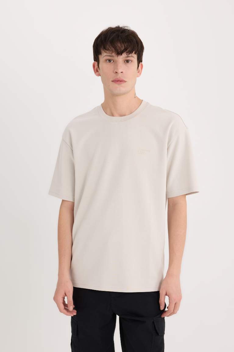 Boxy Fit Crew Neck Printed Heavy Fabric T-Shirt