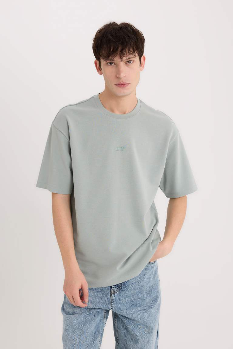 Boxy Fit Crew Neck Printed Heavy Fabric T-Shirt