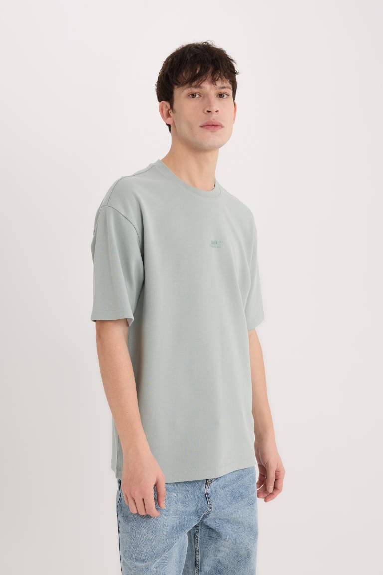 Boxy Fit Crew Neck Printed Heavy Fabric T-Shirt