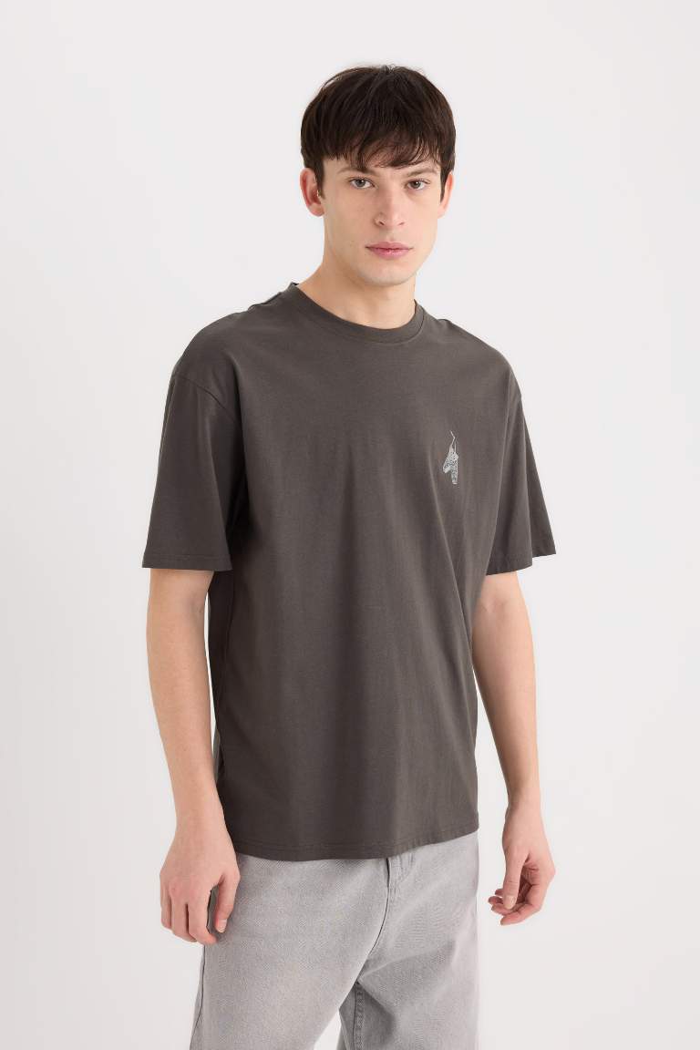 Boxy Fit Crew Neck Back Printed T-Shirt