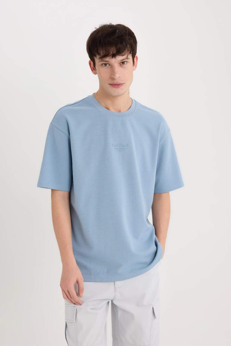 Boxy Fit Crew Neck Printed Heavy Fabric T-Shirt