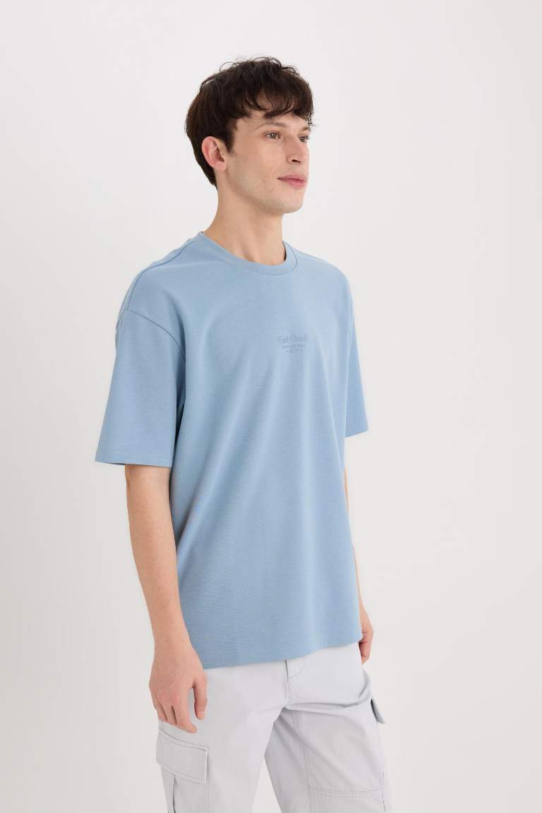 Boxy Fit Crew Neck Printed Heavy Fabric T-Shirt