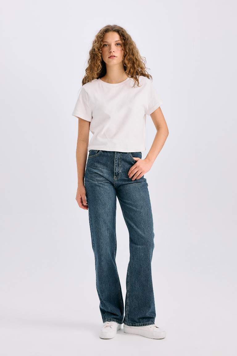 Pantalon Jean taille haute large délavé et long Style des années 90