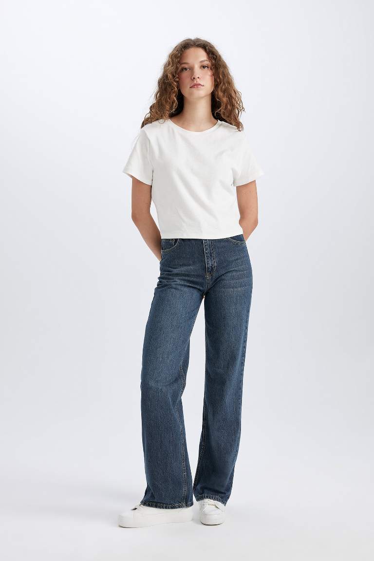 90's Wide Leg High Waist Long Washed Jeans