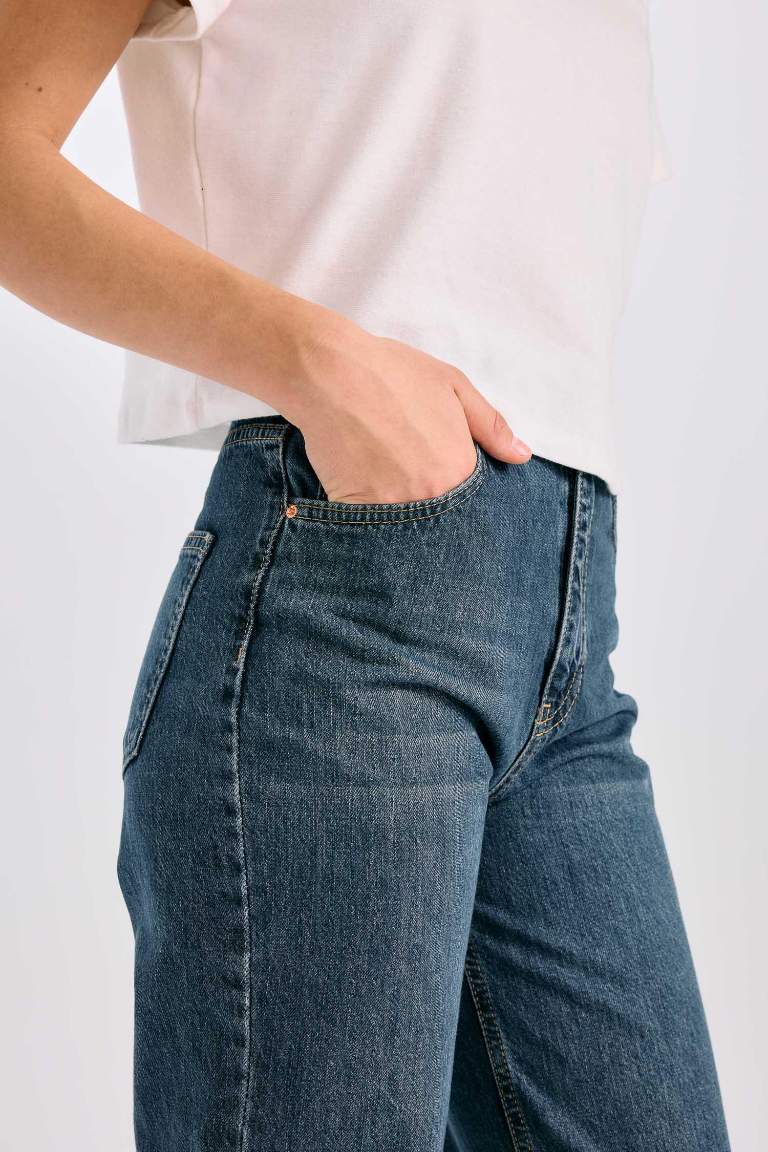 Pantalon Jean taille haute large délavé et long Style des années 90