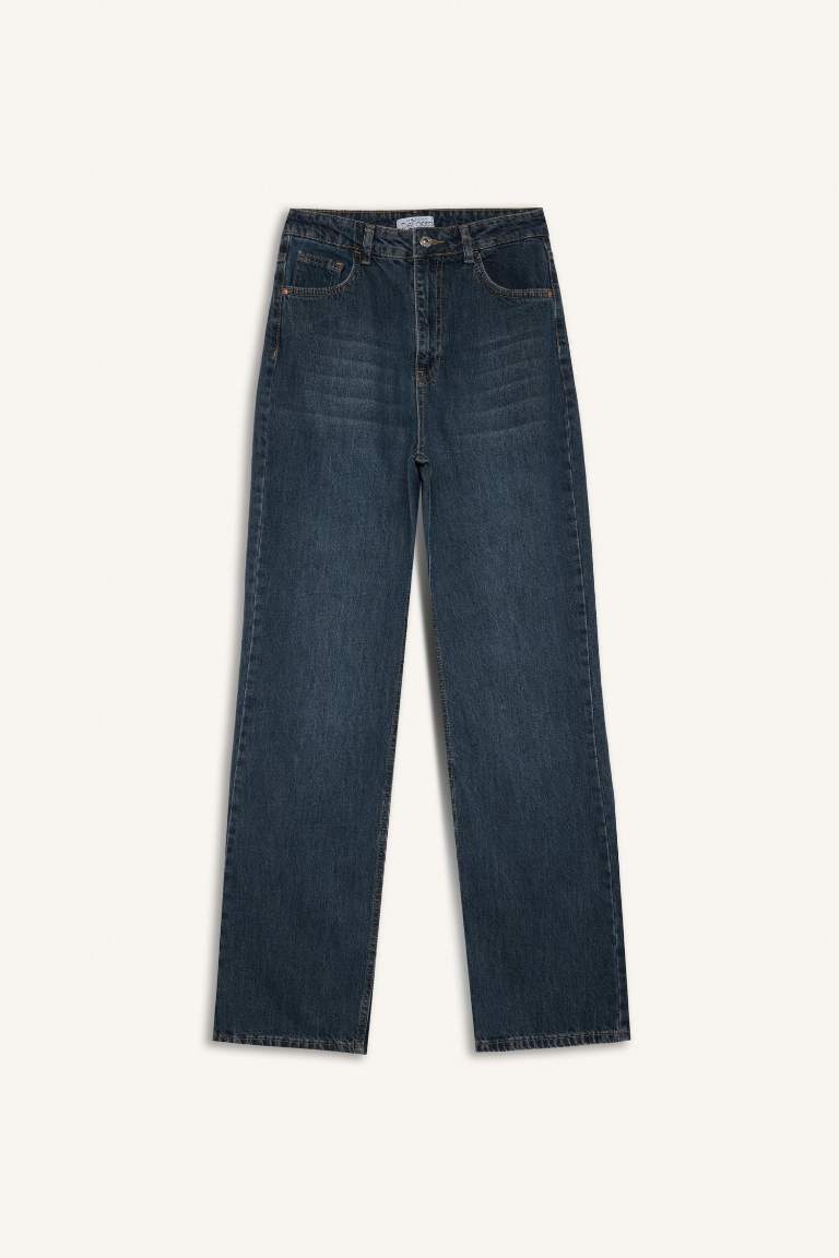 90's Wide Leg High Waist Long Washed Jeans