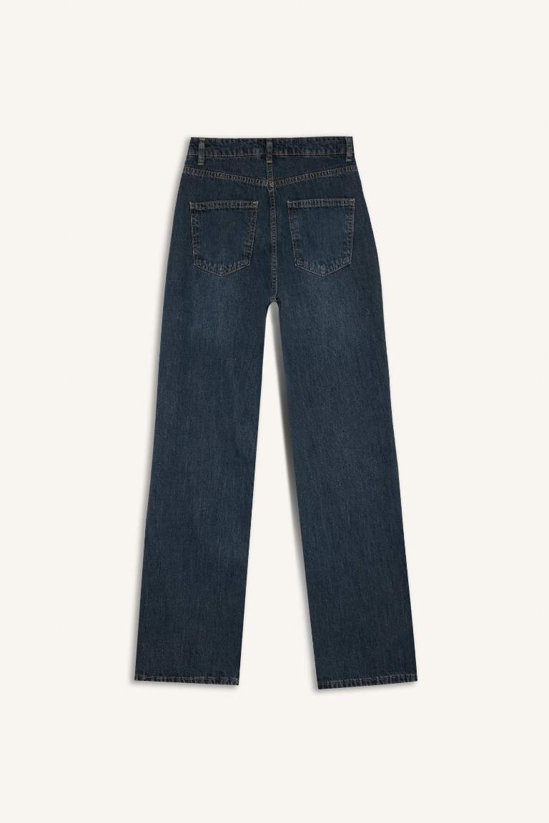 90's Wide Leg High Waist Long Washed Jeans