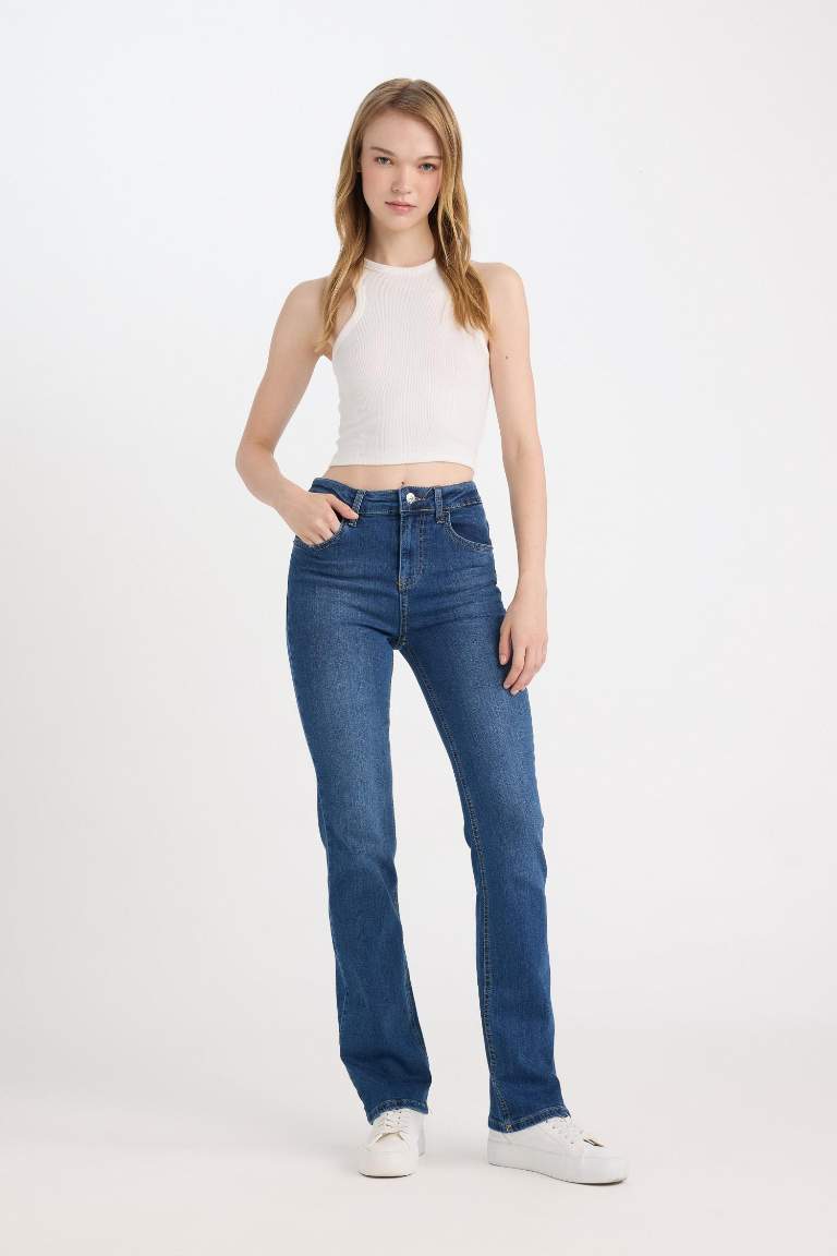 Bootcut Normal Bel Cepli Uzun Jean Yıkamalı Pantolon