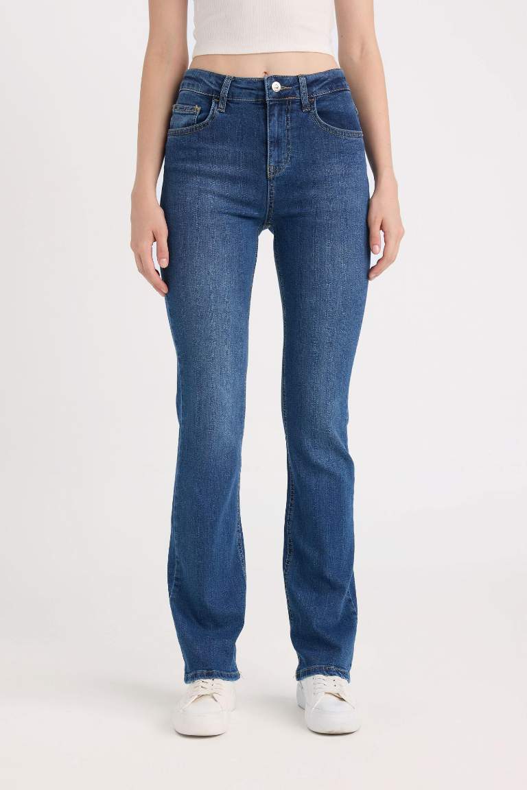 Bootcut Normal Bel Cepli Uzun Jean Yıkamalı Pantolon